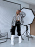 "CHRISTY FL209" faux fur jacket - black with white